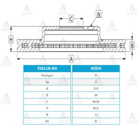KIA SORENTO ARKA FREN DİSKİ 315mm MAHER