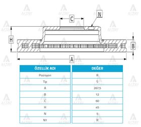 CHEVROLET CRUZE ARKA FREN DİSKİ 09/-  ASTRA J 06/-   MOKKA 12/- 268mm WOD