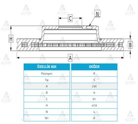 HONDA CIVIC ARKA FREN DİSKİ 92/-  PRELUDE  ROVER 238.5mm WOD