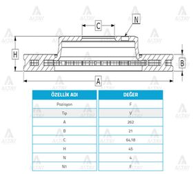 HONDA CIVIC ÖN FREN DİSKİ 92-05 1.6  ROVER JAZZ 09/-  ROVER 262mm WOD