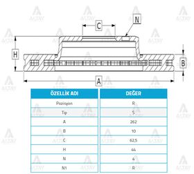 HYUNDAI ACCENT ARKA FREN DİSKİ 11/- BLUE  RIO 12/- 262mm WOD