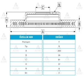 NISSAN PICKUP ÖN FREN DİSKİ 02/- 4x4  TERRANO 98/-  PATHFINDER 4x4 97-04 260mm WOD