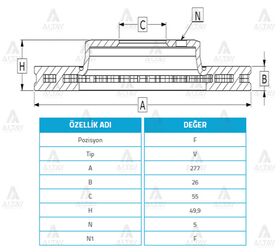 TOYOTA AVENSIS ÖN FREN DİSKİ 03-08 277mm WOD