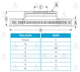 TOYOTA AVENSIS ÖN FREN DİSKİ 97-02 260mm WOD