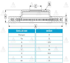 TOYOTA COROLLA ARKA FREN DİSKİ 06/-   13/-  AURIS 270mm WOD