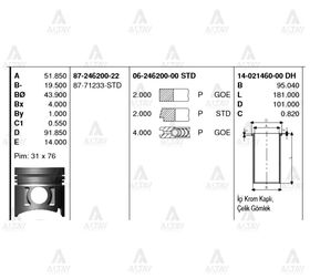 ISUZU NKR13  NKR55 GÖMLEK 93mm STD A2 GOETZE