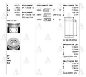 ISUZU NQR86  NPR75 GÖMLEK 4HK1TC 115mm 0.25 GOETZE