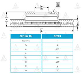 NISSAN PRIMERA FREN DİSKİ ÖN HAVALI 96-02 P11 ALMERA 00-08 280mm BOSCH