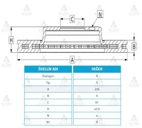 HONDA CIVIC ARKA FREN DİSKİ 92/-  PRELUDE  ROVER 238.5mm MAHER